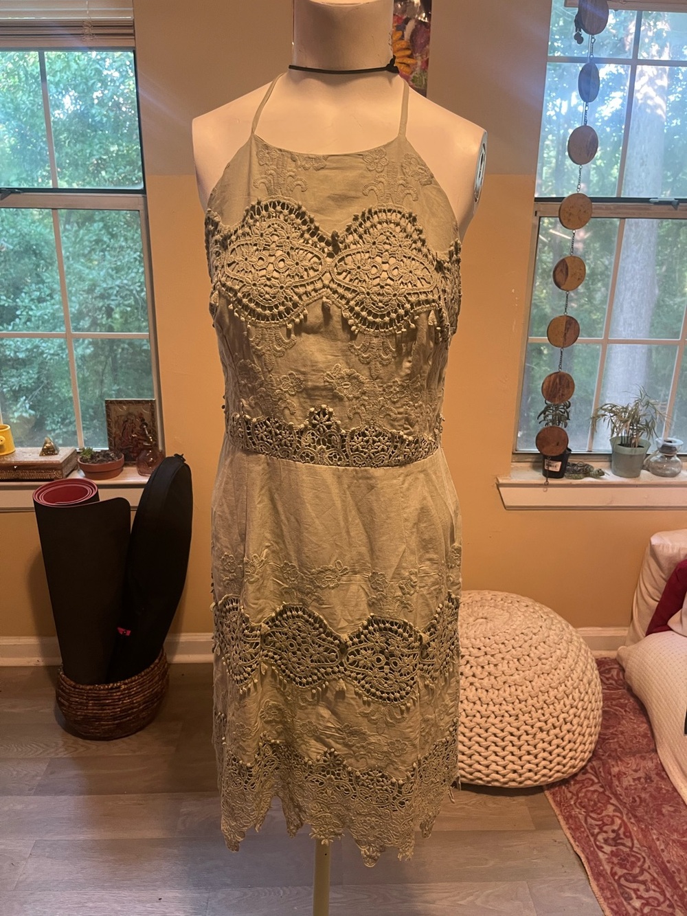 Alter’d State Lace Halter Midi Dress in Sage Green